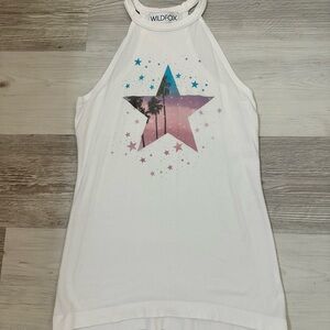 Wildfox White Tank Top with Star Graphic